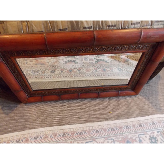 Wood Late 20th Century Natural Bamboo Wood Beveled Hanging Wall Mirror For Sale - Image 7 of 7