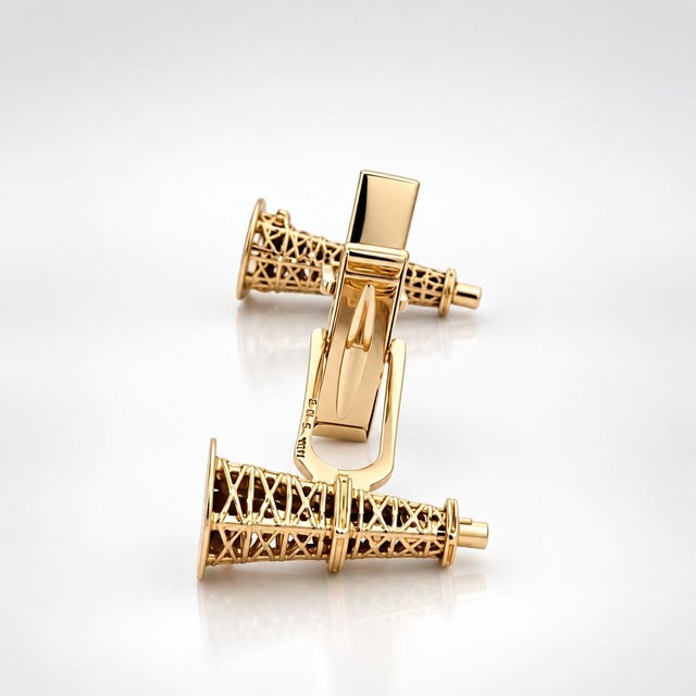 Tiffany & Co. Vintage 14k Yellow Gold Oil Well Derrick Tower Cufflinks, Pair For Sale In New York - Image 6 of 12