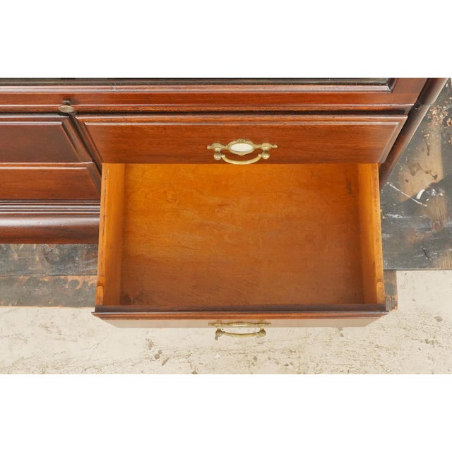 Brown Vintage Victorian Style Oak Barrister Bookcase With Leaded Glass For Sale - Image 8 of 15