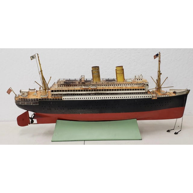 Black Antique Marklin Ocean Liner With American Flags & Lifeboats C.1900 For Sale - Image 8 of 13