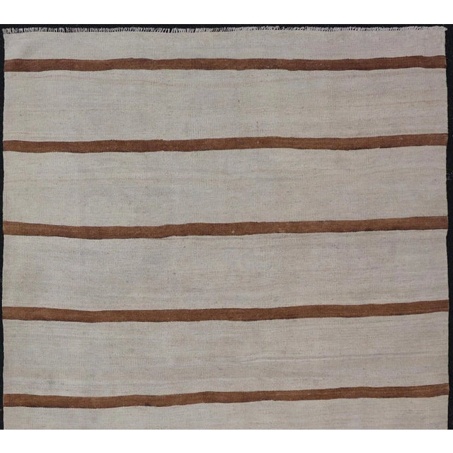 Mid 20th Century Vintage Turkish Flat-Weave Muted Colored Kilim in Ivory Brown and Light Tan For Sale - Image 4 of 11