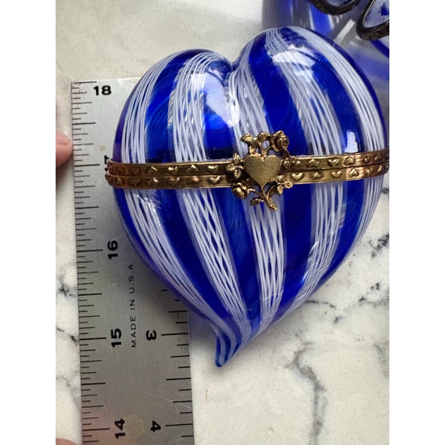 Vintage Marano Glass Heart Shaped Boxes Set of Three For Sale - Image 4 of 5