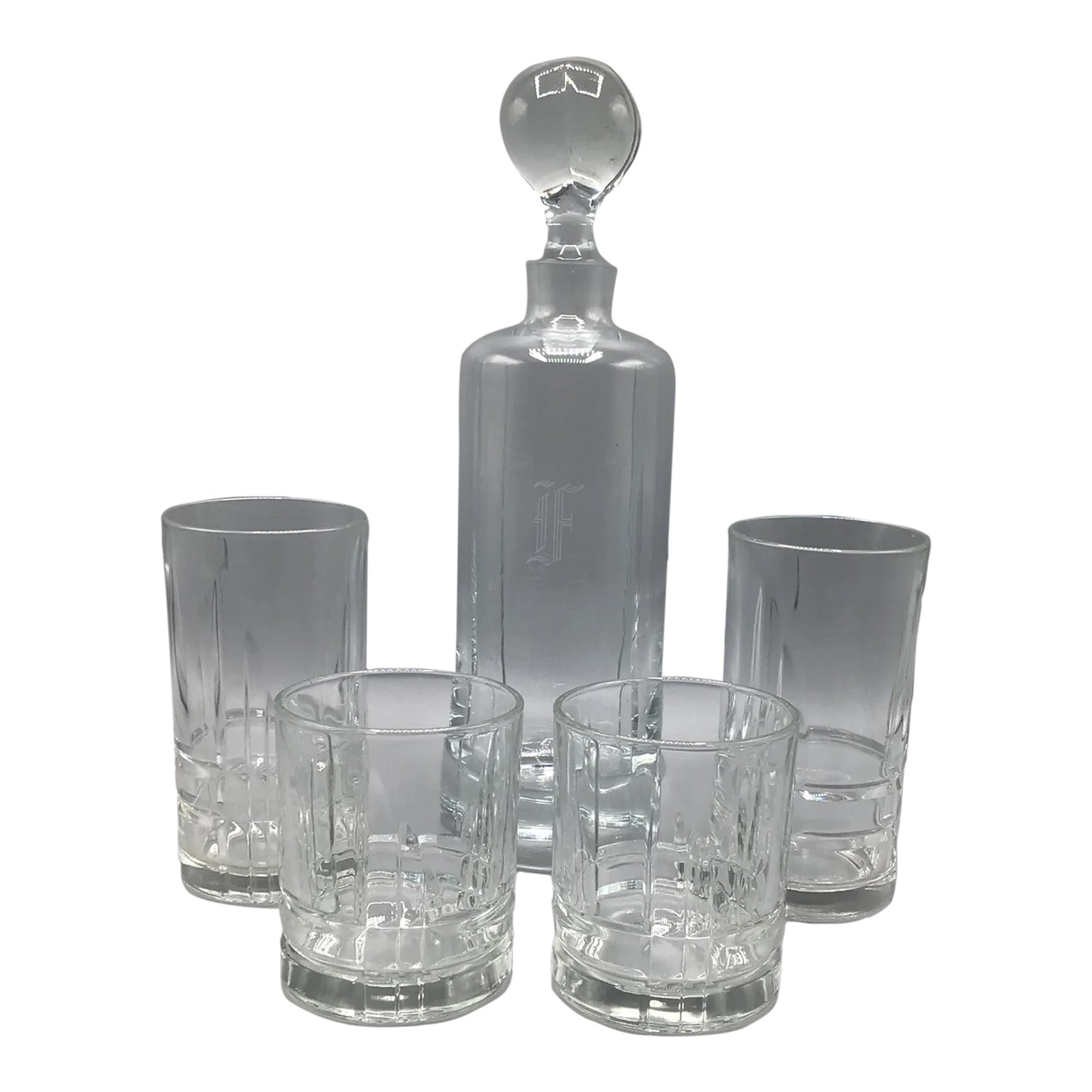 Krosno “f” Etched Crystal Decanter and Crystal Crown Stopper With 2