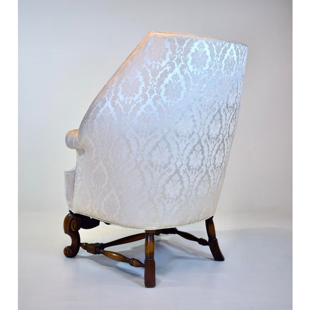 White William Switzer Wing Chair in White Damask, Georgian Style, 2020's For Sale - Image 8 of 12