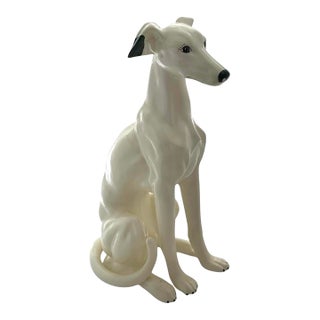 Dog Sculpture Ceramic Whippet Statue Grey Hound Figurine Signed Dated 79 For Sale