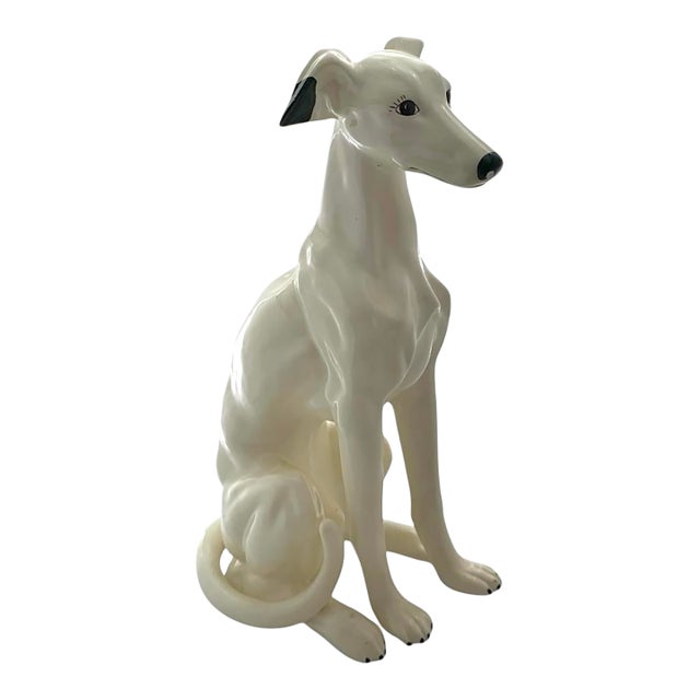 Dog Sculpture Ceramic Whippet Statue Grey Hound Figurine Signed Dated 79 For Sale