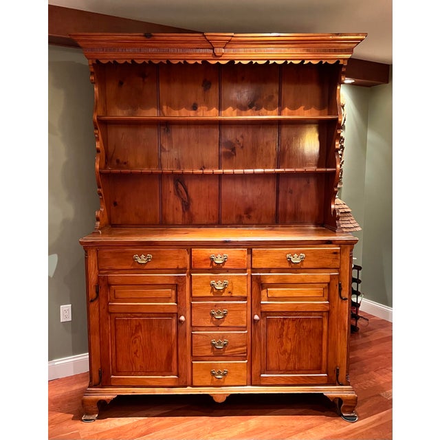 This two piece, 19th century, step back, cupboard is made from wide board pine. The wood has a warm, deep honey color with...