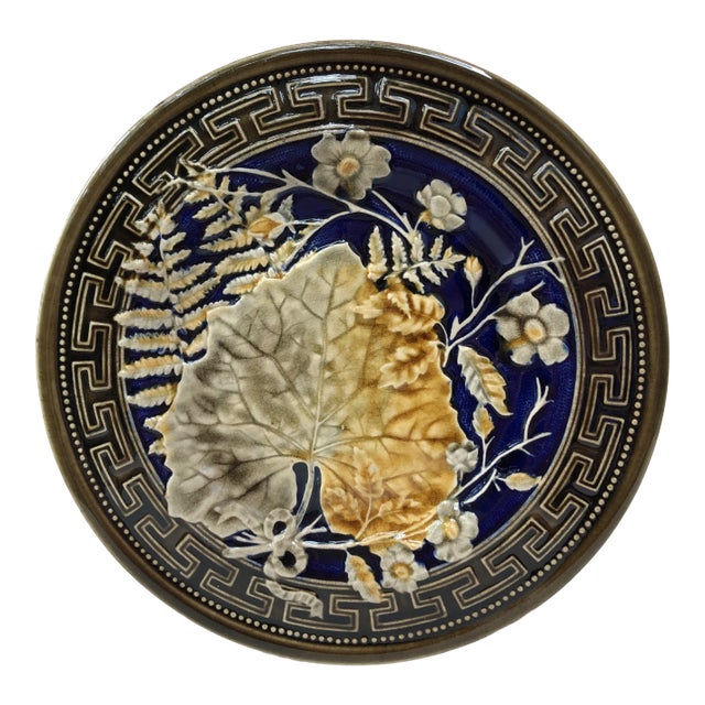 C.1890 Majolica Leaves and Flowers Plate Choisy Le Roi For Sale