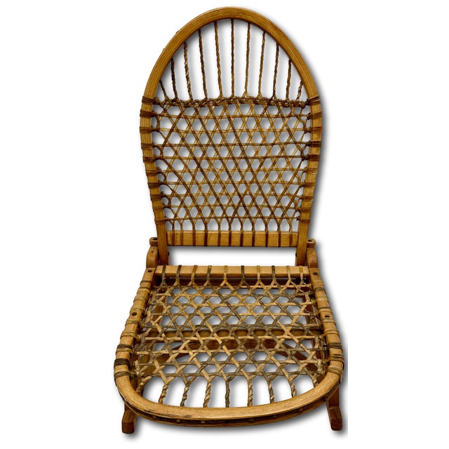 Mid 20th Century Vintage Mid 1900s "Snow Shoe" Style Stream Bent Ash Wood & Hand Woven Hide Canoe & Camping Folding Chair For Sale - Image 5 of 18