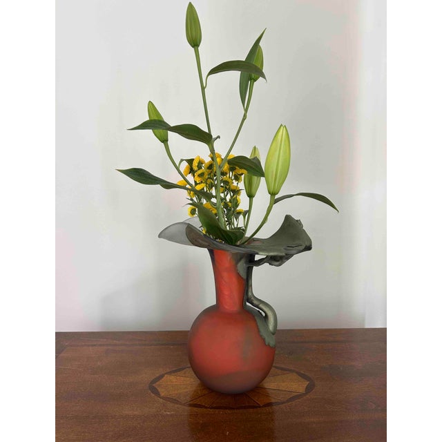 F. Silviy Signed Italian Art Glass Vase – Sculptural Pâte De Verre & Patinated Metal – Attributed to Murano, Venice Italy – 20th Century For Sale - Image 9 of 9