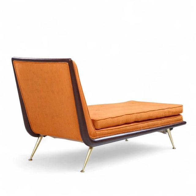 Wood Robsjohn Gibbings for Widdicomb Mid Century Brass and Mahogany Chaise Lounge Chair For Sale - Image 7 of 9