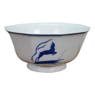 Mid 20th Century Limoges France Orchies Moulin Des Loups & Hamage Chamois Antelope Bowl 10" For Sale