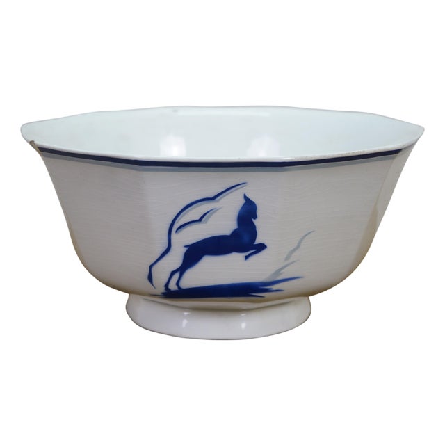 Mid 20th Century Limoges France Orchies Moulin Des Loups & Hamage Chamois Antelope Bowl 10" For Sale