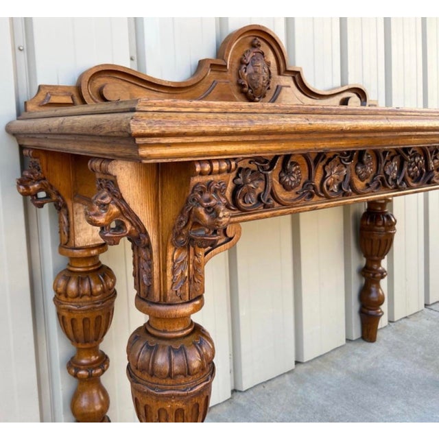 Brown 19th-C. English Renaissance Revival Carved Oak Sideboard / Console Table For Sale - Image 8 of 9