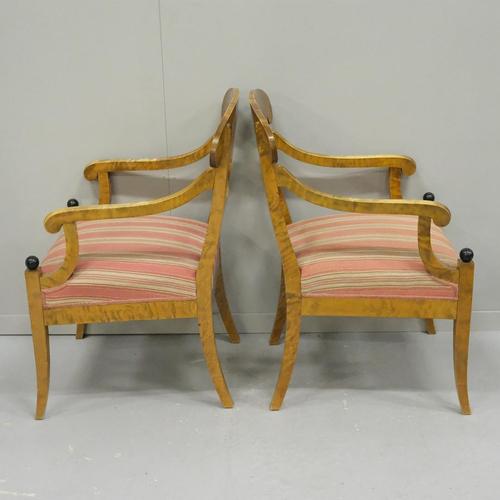 Set of Biedermeier Swedish Carver Chairs in Quilted Golden Birch, 1920s For Sale - Image 3 of 5