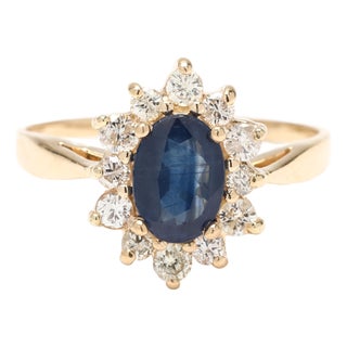 1.36ctw Sapphire and Diamond Cocktail Ring, 14k Yellow Gold, Ring Size 6 For Sale