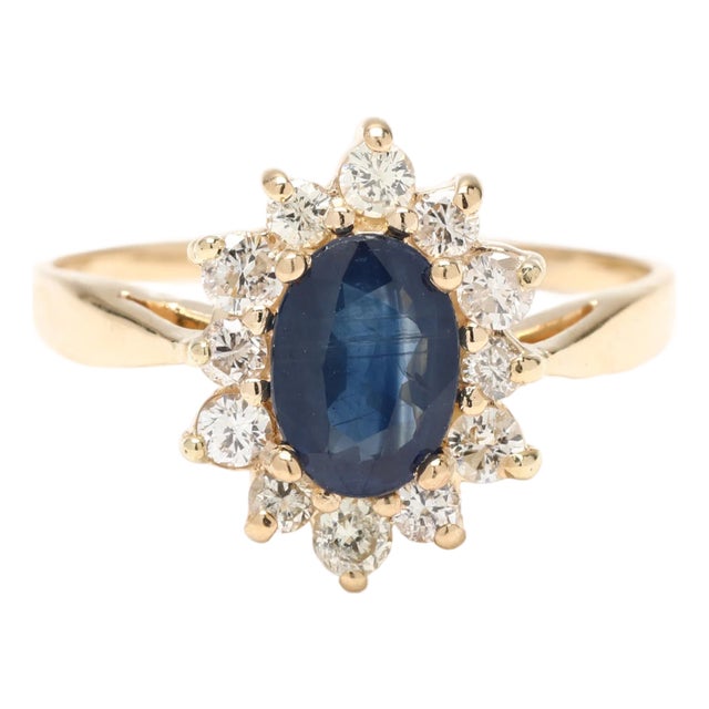 1.36ctw Sapphire and Diamond Cocktail Ring, 14k Yellow Gold, Ring Size 6 For Sale