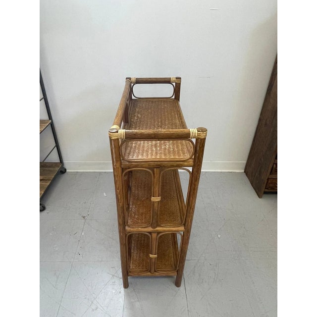 Wood 1970s Vintage Rattan and Wicker 3 Tier Bookshelf For Sale - Image 7 of 11