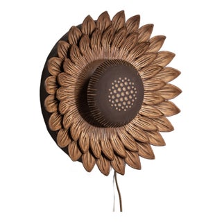 Ceramic Sunflower Wall Lamp by Berth Ferdinand Norrman, 1960s For Sale