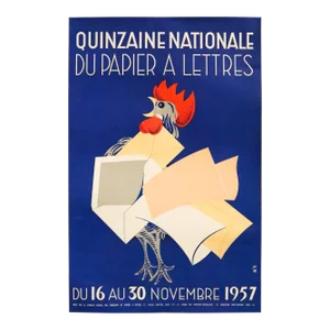 1957 French Exhibition Poster - Quinzaine Nationale Du Papier à Lettres (Rooster)