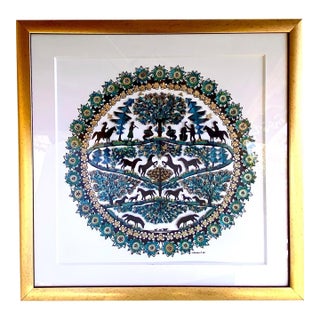 1990s Scherenschnitte Artwork a Colorful Paper Cutting With Horses and Children by Elisabeth Bottesi-Fischer For Sale