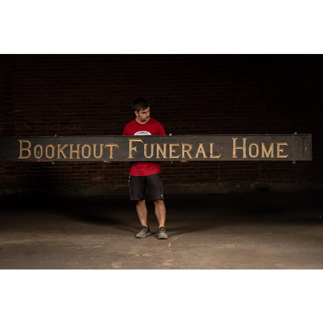 c. 1910s/1920s; Bookhout Funeral Home - Oneonta, NY Large hand-carved wooden trade sign for the Bookhout Funeral Home,...