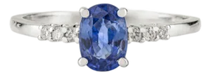 14k Gold Oval Natural Blue Sapphire & Diamond Solitaire Ring Size 7 for Women