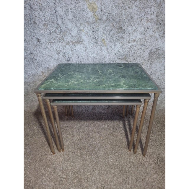 Nesting Tables in Green Marble and Metal, 1960s, Set of 3 For Sale - Image 11 of 13