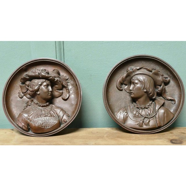2 19th Century Round Copper Plaques by Gustav Grohe. 2 superb 3 dimensional copper plaques by German born bronze craftsman...