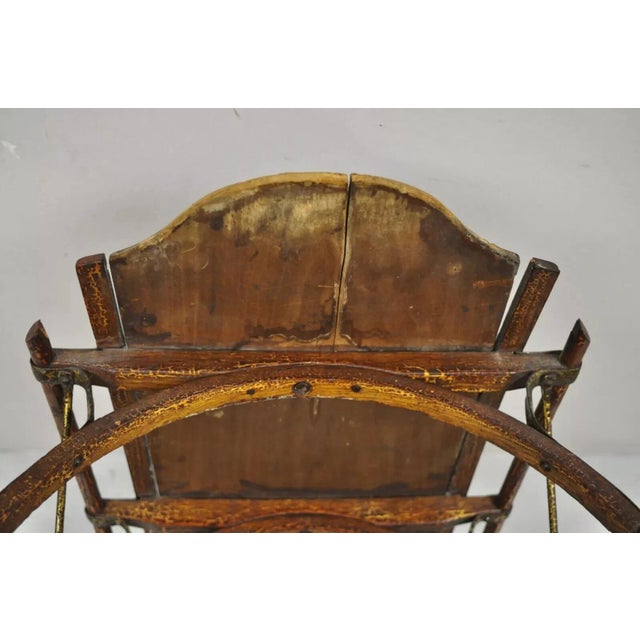 Antique Bentwood Blue Painted Small Child Snow Sled Wall Display Art For Sale - Image 9 of 12