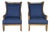 Late 20th Century Pair of Palecek Woven Wingback Lounge Chairs With Navy Cushions For Sale