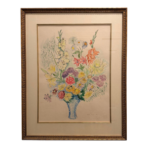 Dorothy Strausser Floral Still Life Watercolor, Framed (1985)