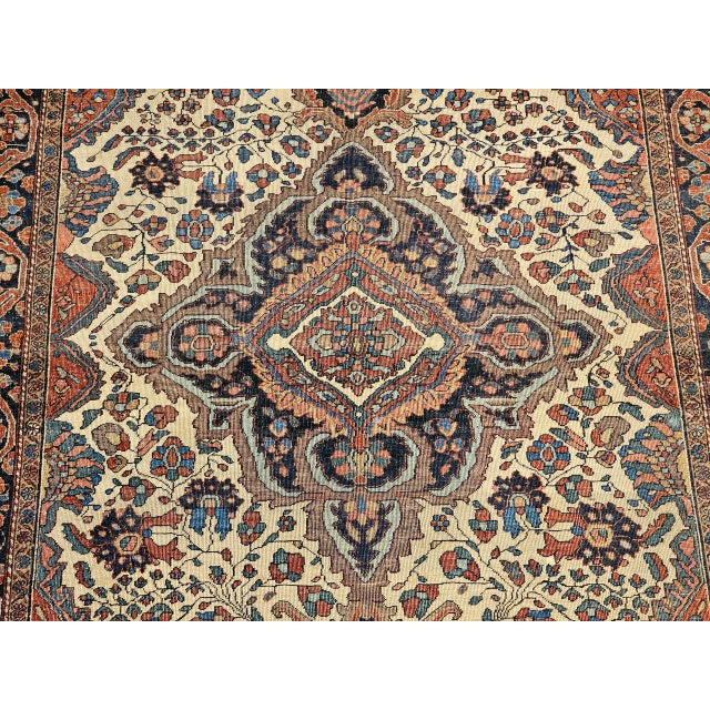 Ivory 19th Century Persian Farahan Sarouk Area Rug, Hand-Knotted Wool, Floral Medallion Pattern, Ivory & Blue, 4x7 For Sale - Image 8 of 14