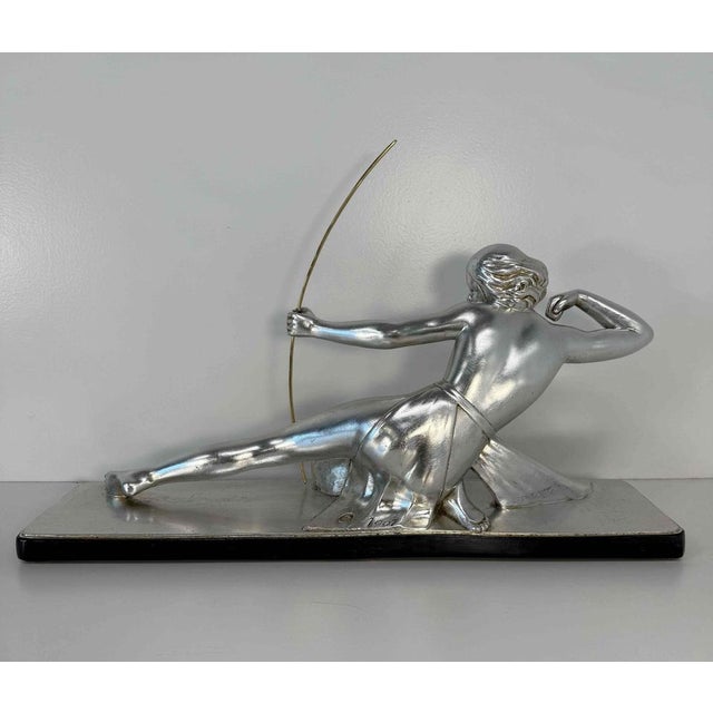 Salvatore Melani, Art Deco Diana the Huntress Sculpture, Silver Leaf Sculpture, 1930s For Sale - Image 10 of 13