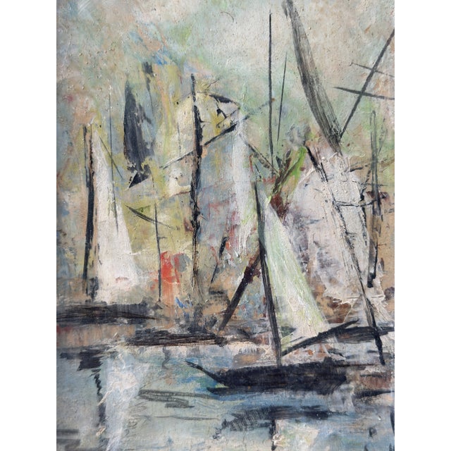 Vintage Framed Impressionist Oil on Board Painting of Sailboats, Circa 1974 For Sale - Image 12 of 16