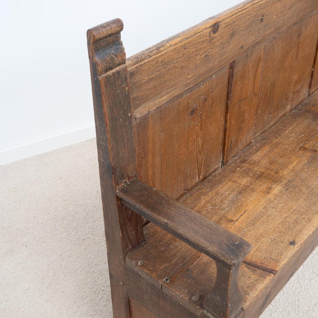 Antique Wooden Bench with Paneled Back, 1880 For Sale - Image 10 of 11