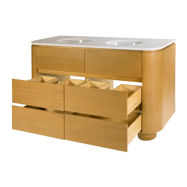 Genoa 60. in. W Rectangular Wood & Quartz 4 Drawer Double Sink Bathroom Vanity, Light Oak For Sale In Chicago - Image 6 of 11