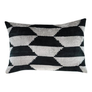 Handmade Black & White Silk Velvet Throw Pillow & Down Insert For Sale
