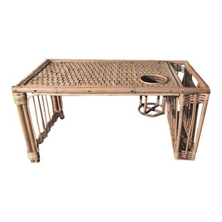 Vintage Mid-Century Boho Chic Wicker Bamboo Breakfast in Bed Tray For Sale