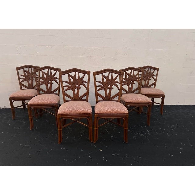 Late 20th Century Vintage Tropical Style Bamboo & Wicker Chairs - Set of 6 For Sale - Image 5 of 7