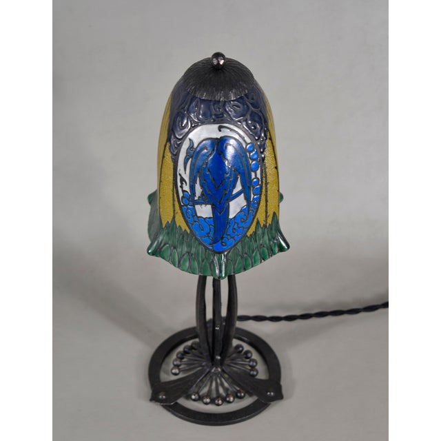 French Art Deco Enamelled Table Lamp by Les Etablissements Leune - 1920s France For Sale - Image 13 of 15