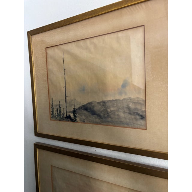 Minimalism Vintage French Watercolor Serene Landscape, a Pair – Ink and Watercolor on Paper For Sale - Image 3 of 4