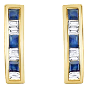 Sapphire & Diamond Baguette Earrings .80cttw 14k Yellow Gold, 2 Pieces