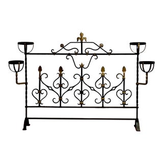 Large French Wrought Iron Chateau Landier Fireplace Screen, 1890s For Sale