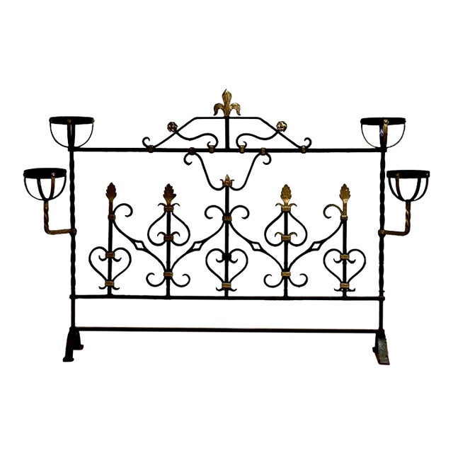 Large French Wrought Iron Chateau Landier Fireplace Screen, 1890s For Sale