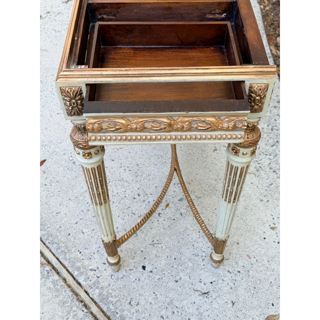 Parcel Gilt and Paint Marble Top Louis XVI Style Console Table For Sale In Savannah - Image 6 of 17