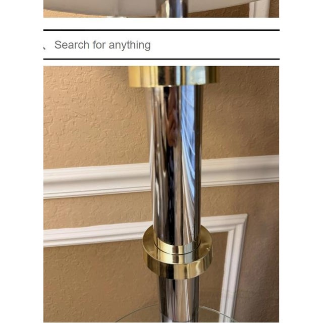 Vintage Chrome & Brass Floor Lamp Glass Table Hollywood Regency Faux Bamboo MCM For Sale In Miami - Image 6 of 8
