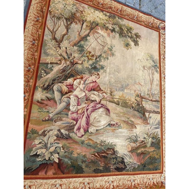 Antique French Aubusson Lovers Who Fish Tapestry, 1890s For Sale - Image 17 of 18
