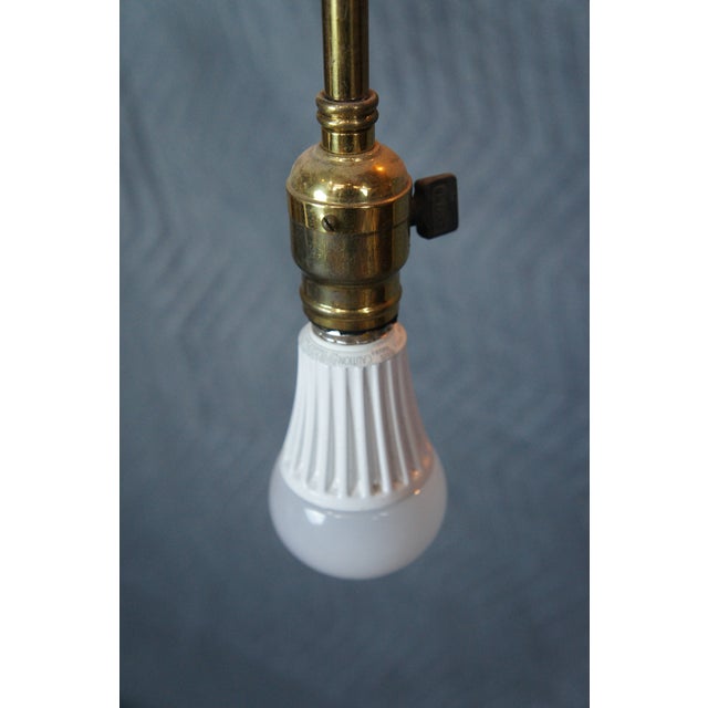 Antique Victorian Brass Filligree Acanthus 1 Light Parlor Drop Pendant 19" For Sale - Image 6 of 8