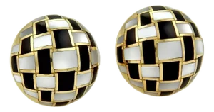 Tiffany & Co. Mother of Pearl & Onyx Inlaid Dome Post Clip Earrings, 2 Pieces